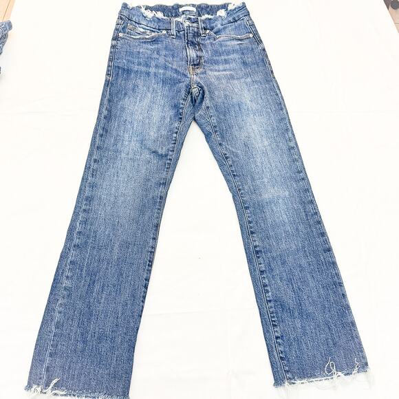 Good American Straight Leg Denim Jeans Frayed Hem Indigo032 Zip Fly Size 4 / 27 - Picture 2 of 8